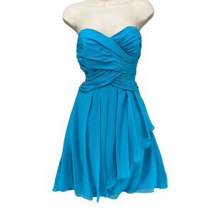 Davids Bridal Strapless Crinkle Chiffon Dress Malibu Front Cascade Size 10